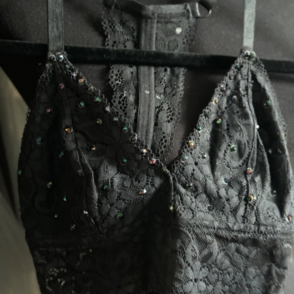 Black dance costume top bralette black lace racer back adjustable strap XS